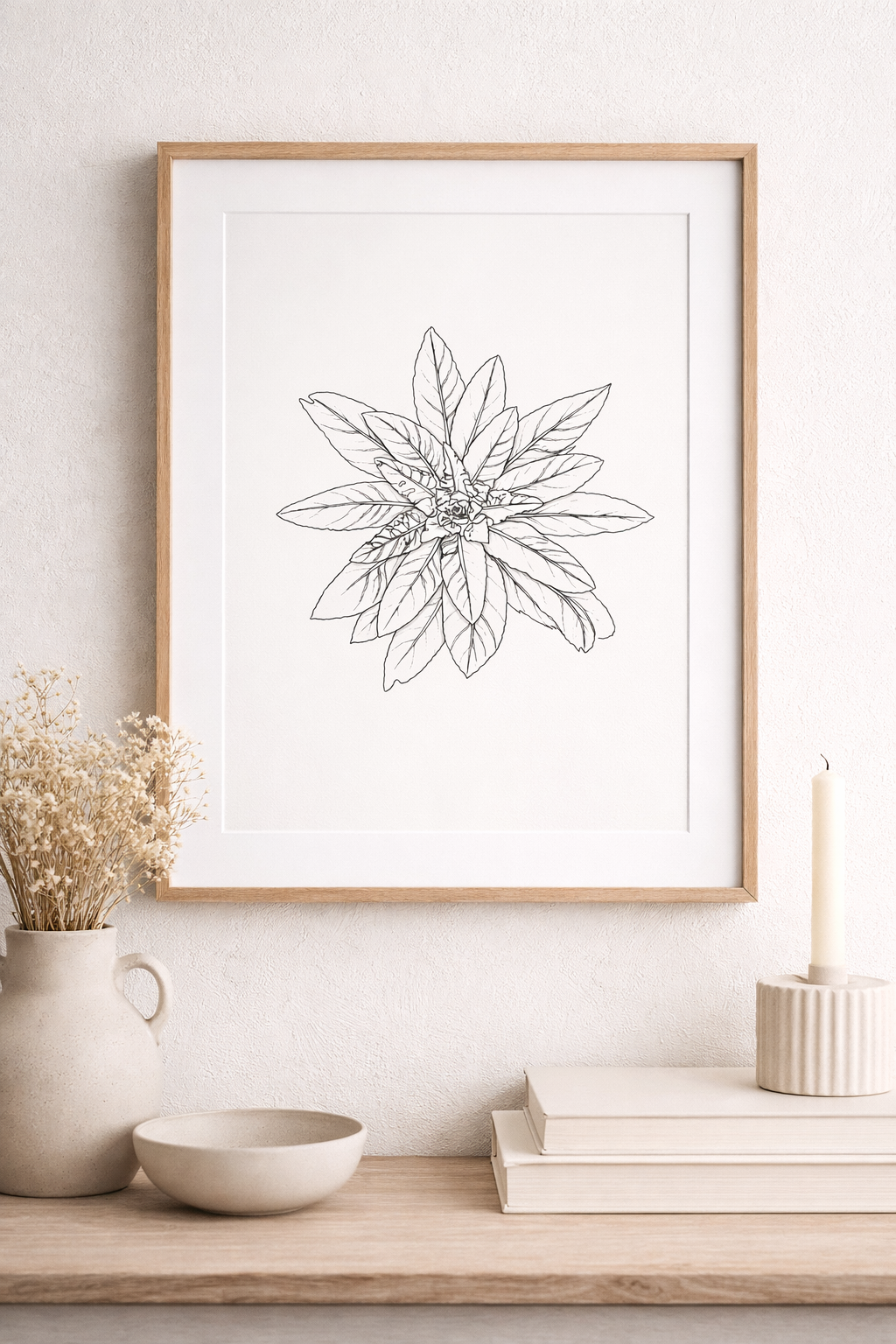 Poinsettia Floral Line Illustration - Minimalist Floral Wall Art