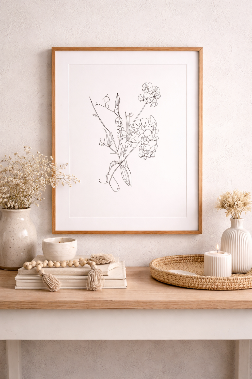 Sweet Pea Botanical Line Illustration - Minimalist Floral Wall Art